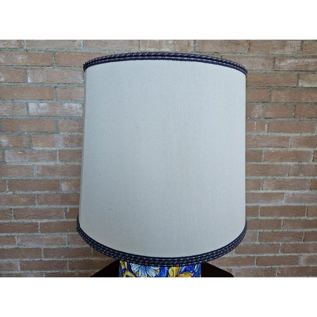 Painted Ceramic Table Lamp with Fabric Lampshade, 1970s For Sale - Image 3 of 16