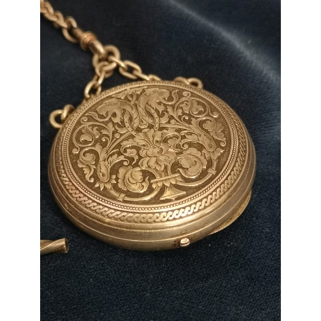 French Sterling Silver Pocket Watch with Chain For Sale - Image 6 of 18