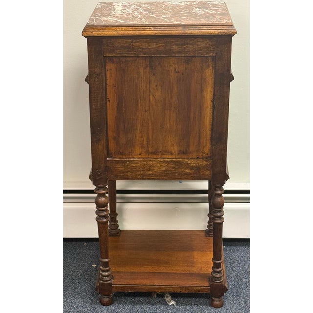 Antique French Breton Carved Oak Marble Too Nightstand For Sale - Image 9 of 12