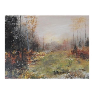 Late 20th Century Impressionist Misty Forest Meadow Painting For Sale