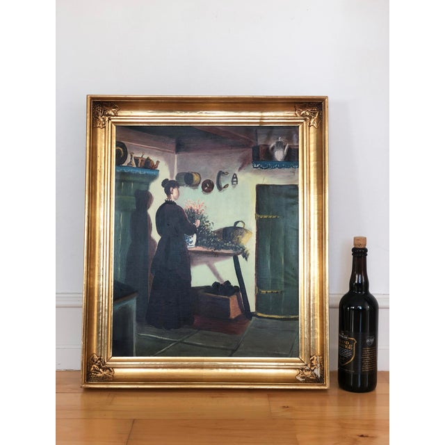 Vintage Original Cottage Oil Painting: Framed Interior Flower Art - Unsigned Artist For Sale - Image 6 of 14