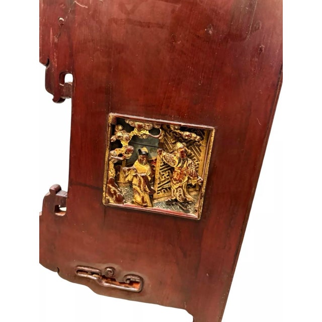 Chinese Hardwood & Carved Giltwood Mirrored Back Hanging Display Shelf 19th C. For Sale - Image 11 of 12