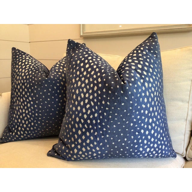 Boho Chic Thibaut Gazelle in Blue Pillows - a Pair For Sale - Image 3 of 6