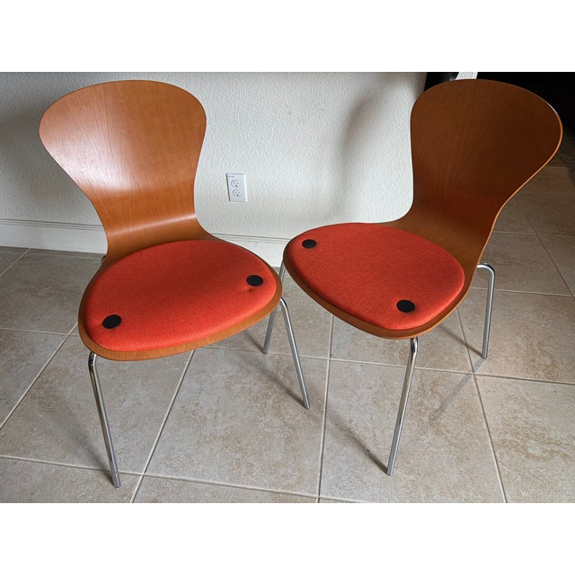 Pair (2) MCM Knoll Studio Sprite Orange Molded Plywood Side Chairs For Sale - Image 15 of 16