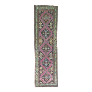 Vintage Karabagh Runner in Bright Pink & Chartreuse - 3'10" x 12'9" For Sale