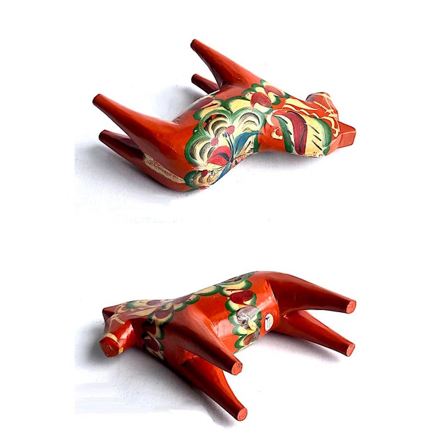 Orange Vintage Swedish Folk Art Wood Dalah Horse For Sale - Image 8 of 13
