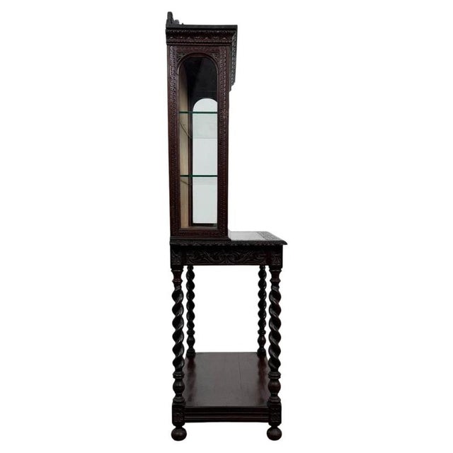 Wood Antique English Carved Oak Cabinet with Barley Twist Legs For Sale - Image 7 of 12