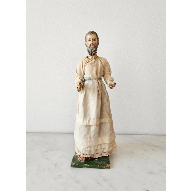 Baroque 17th/18th Century Baroque Period Carved Polychrome Santo Altar Statue For Sale - Image 3 of 12