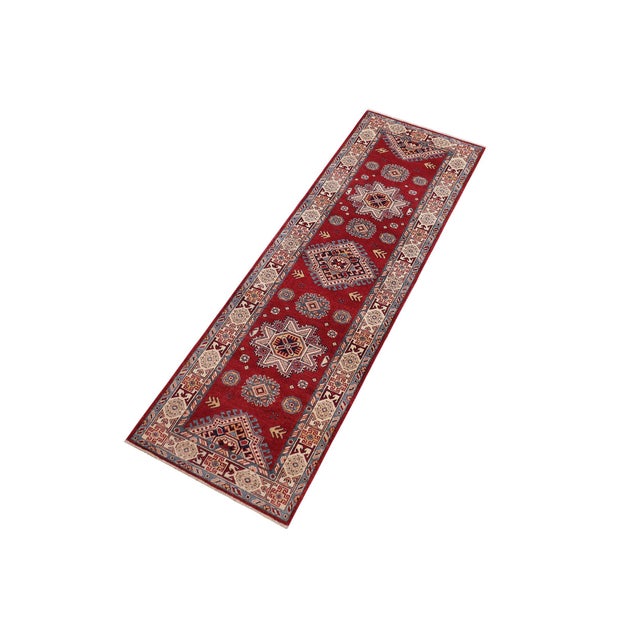 Rustic Super Kazak Red/Beige Wool Runner Rug- 2'7'' X 9'6'' For Sale - Image 9 of 10