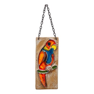 Glazed Parrot Wall Hanging Tile, 1960s For Sale