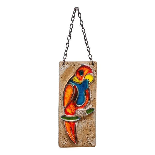 Glazed Parrot Wall Hanging Tile, 1960s For Sale