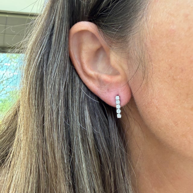 Ladies 14k White Gold 0.56ctw Lab Grown Round Diamond Dangle Drop Earrings, A Pair For Sale - Image 9 of 9