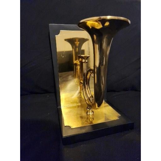 Metal Mid 20th Century Sarreid Ltd. Limited Edition Solid Brass Trumpet Sculptural Bookends - Pair For Sale - Image 7 of 16