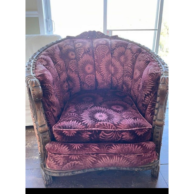 Art Deco Purple Velvet Vintage Arm Chair For Sale - Image 3 of 6