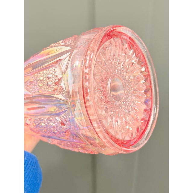 Mid-Century Modern 1960s l.e. Smith Pink Iridescent Carnival Glass Swung Vase, "Diamond Butt" Pattern. Approx 17.5” Tall For Sale - Image 3 of 12