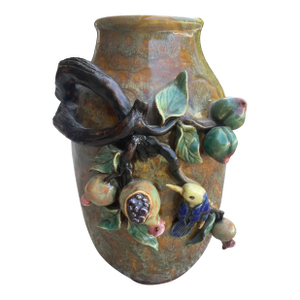 Large Late 19th Century Majolica Style Asian Pottery Vase