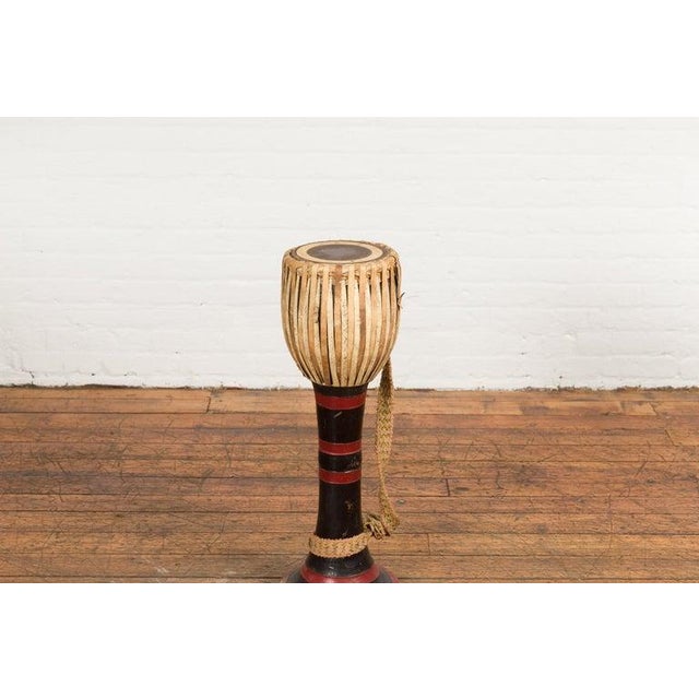 19th Century Burmese Late Teak Ozi Goblet Shaped Drum with Black & Red Lacquer For Sale - Image 12 of 12