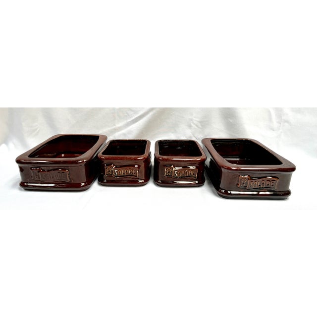 Imported from France. Set of 4 ceramic serving containers -- two large and two smaller rectangular ones. Beautiful dark...