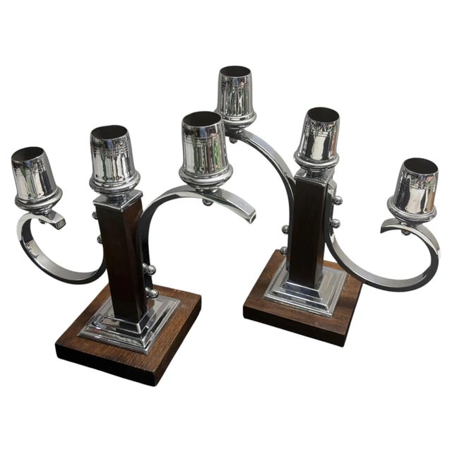 This impressive pair of French 1940s Art Deco candelabras seamlessly combines modernist geometry with refined...