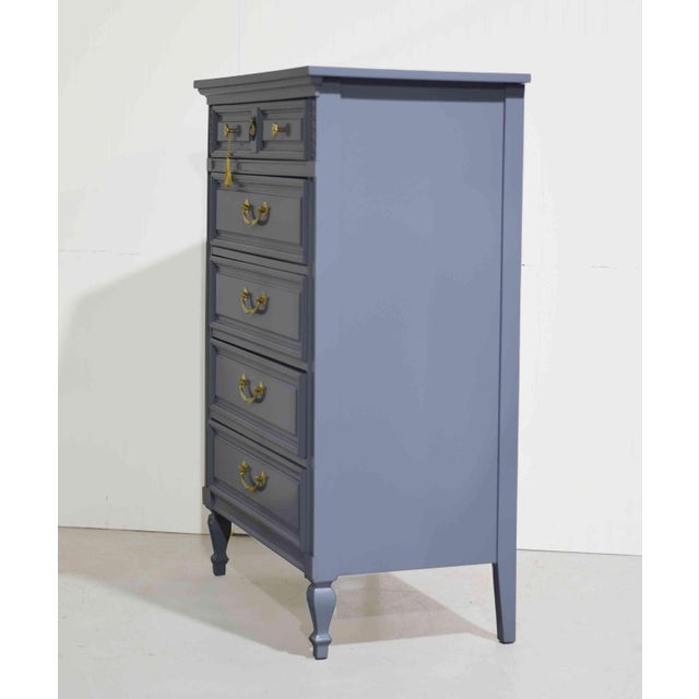 Mid Century French Louis Style Highboy by Dixie - Newly Painted For Sale In Chicago - Image 6 of 15