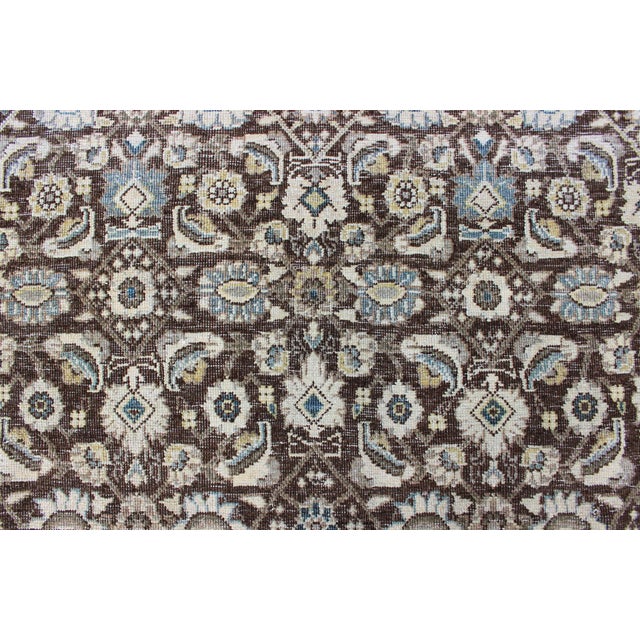 Chocolate Brown Background Antique Persian Tabriz Rug With All-Over Design For Sale - Image 13 of 16