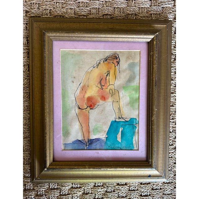 1966 Signed Joseph Kardonne Mid-Century Modern Expressionist Nude in Vintage Gilt Frame For Sale - Image 4 of 5