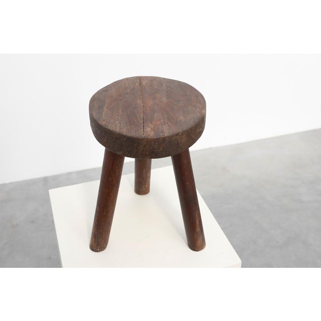 Wood French Rustic Oak Wooden Tripod Stool, 1890s For Sale - Image 7 of 10