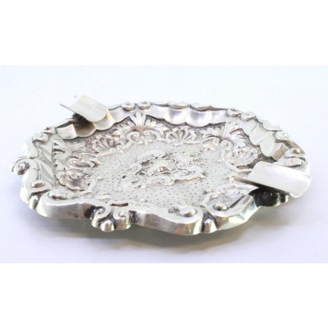 Shell-Shaped Silver Ashtray with Armorial Reliefs and Cigarette Holders For Sale - Image 5 of 7