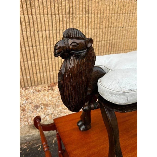 Mid 20th Century Mid 20th Century Vintage Fruitwood Carved Camel Shadow Leather Sea on Casters For Sale - Image 5 of 9