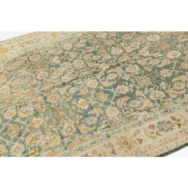 1900 - 1909 6x9 Antique Agra Style Wool Rug in Muted Sage Green, Ochre, and Ivory For Sale - Image 5 of 11
