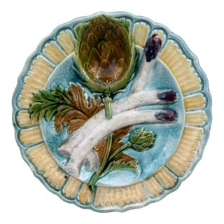 French Majolica Asparagus Plate Salins, Circa 1890 For Sale