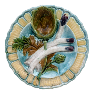 French Majolica Asparagus Plate Salins, Circa 1890