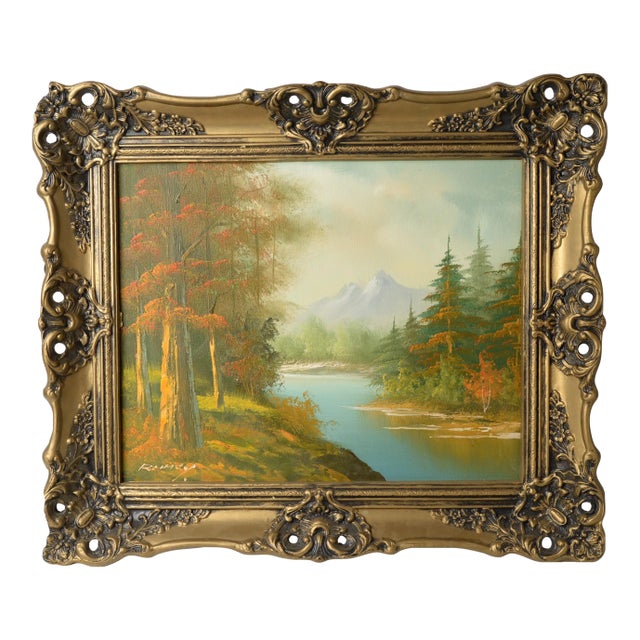 Original Vintage Oil Painting Serene Forest Scenic Signed For Sale