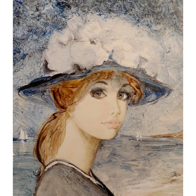 Bernard Charoy -Portrait of a Young Girl at a Beach in South of France -Oil Painting For Sale - Image 4 of 9