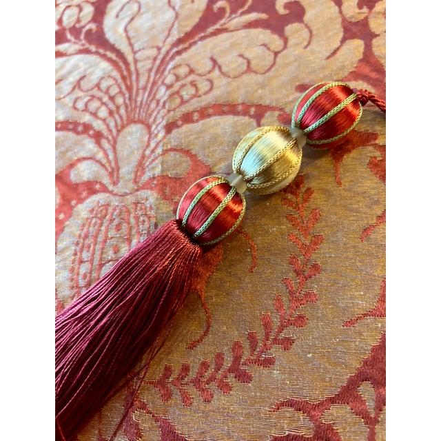 Satin Beaded Key Tassel in Red & Gold For Sale - Image 4 of 15