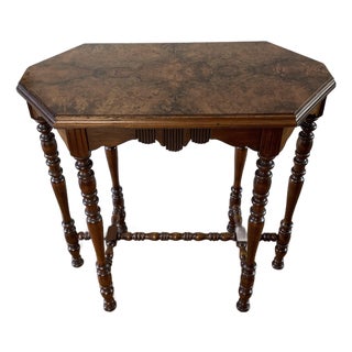 Antique Victorian Burl Walnut Octagonal Side Table, Bobbin Turned Legs For Sale