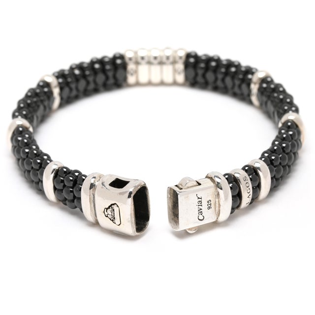 Metal Lagos Caviar .28ctw Diamond & Black Ceramic Bead Bracelet, Sterling Silver For Sale - Image 7 of 8