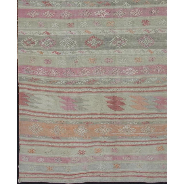 Turkish Turkish Vintage Kilim With Assorted Stripe Design in a Variety of Soft Colors For Sale - Image 3 of 12