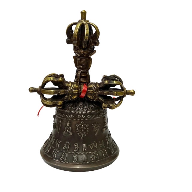 Handmade Bronze Metal Tibetan Ritual Bell and Vajra Dorje Set For Sale