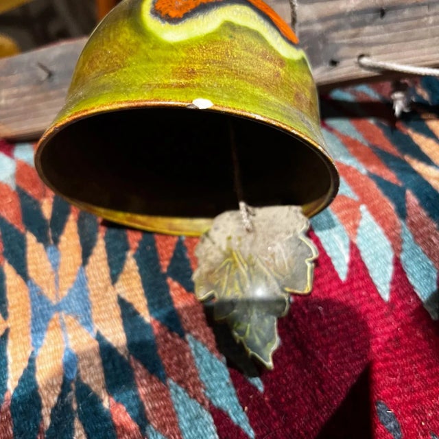 Green 1980s Handcrafted Vintage Artisan Wind Bell Ceramic and Wood Chime For Sale - Image 8 of 10