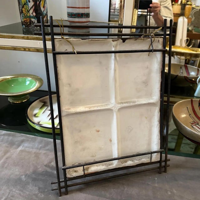 1950s 1950s Mid-Century Modern Iron Framed Hand Painted Ceramic Italian Plaque For Sale - Image 5 of 11