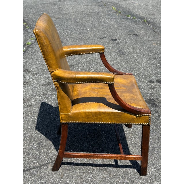 Very Fine 19th C. Georgian Style Leather Arm Chair in Ochre / Mustard / Green For Sale - Image 4 of 18