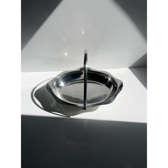 Italian Silver-Plated Footed Serving Basket with Folding Handle, 1960s, in Good conditions. Designed 1960 to 1969