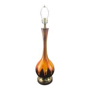 Large Mid Century Orange Drip Glaze Lamp 30” 8”