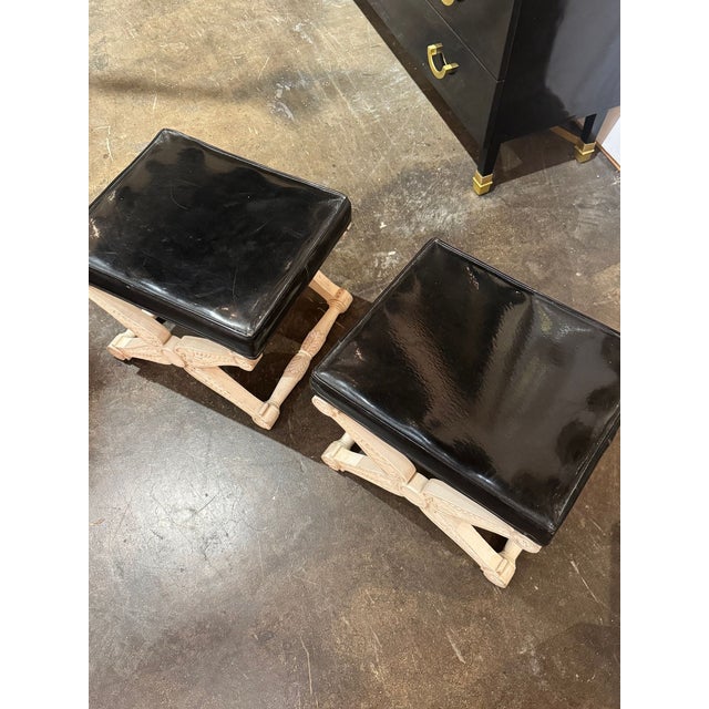 Mid 20th Century Pair of French Carved and Painted X Form Benches For Sale - Image 5 of 8
