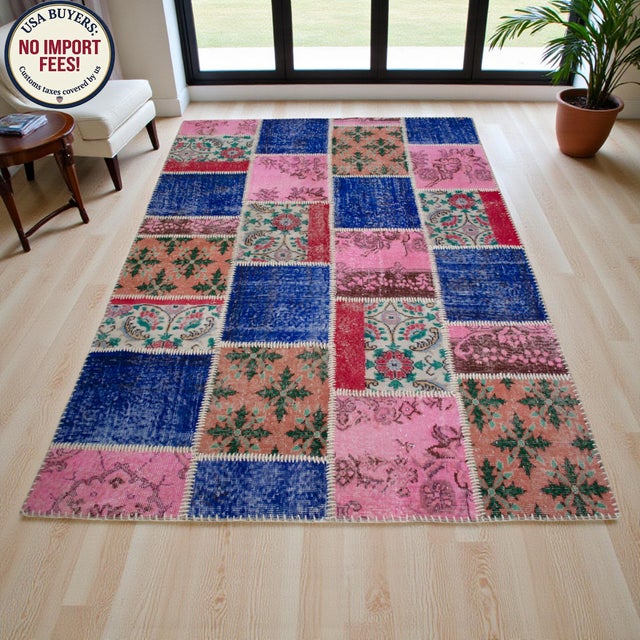 Textile Vibrant Pink & Red Turkish Rug Hand Knotted Handstitched Art - 5'7"x7'10" For Sale - Image 7 of 17