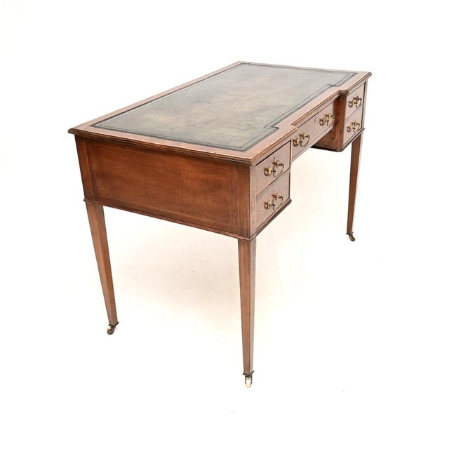 Antique Edwardian Inlaid Leather Top Desk, 1900s For Sale - Image 3 of 14