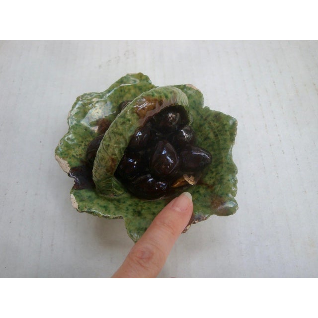 Antique Miniature Majolica Trompe l'Oeil Olives Cabbageware Basket For Sale In Richmond - Image 6 of 8