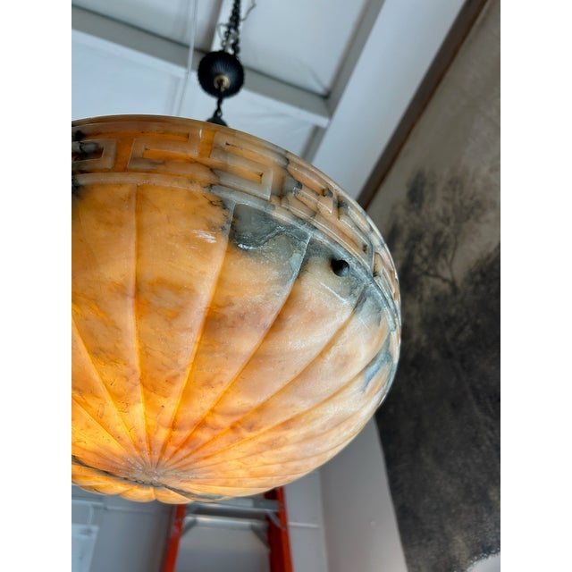 1930s 1930s French Art Deco Alabaster Plafonnier, Chandleier For Sale - Image 5 of 10