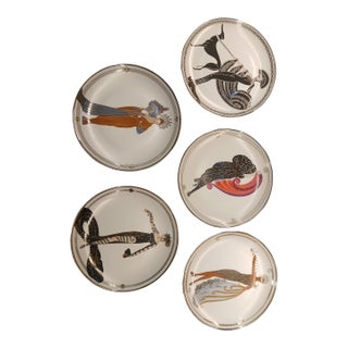 Late 20th Century House of Erté Limited Edition Art Deco Porcelain Plates - Set of Five For Sale